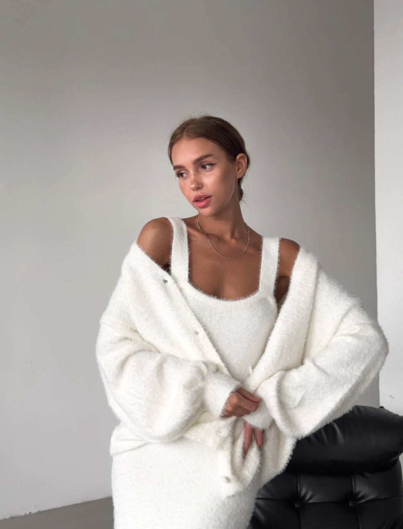 Wool Dress and Bubble Sleeve Sweater Set