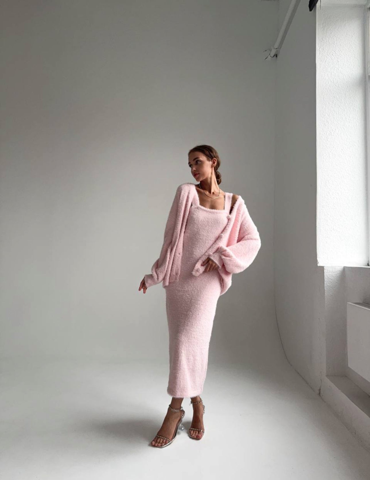 Wool Dress and Bubble Sleeve Sweater Set