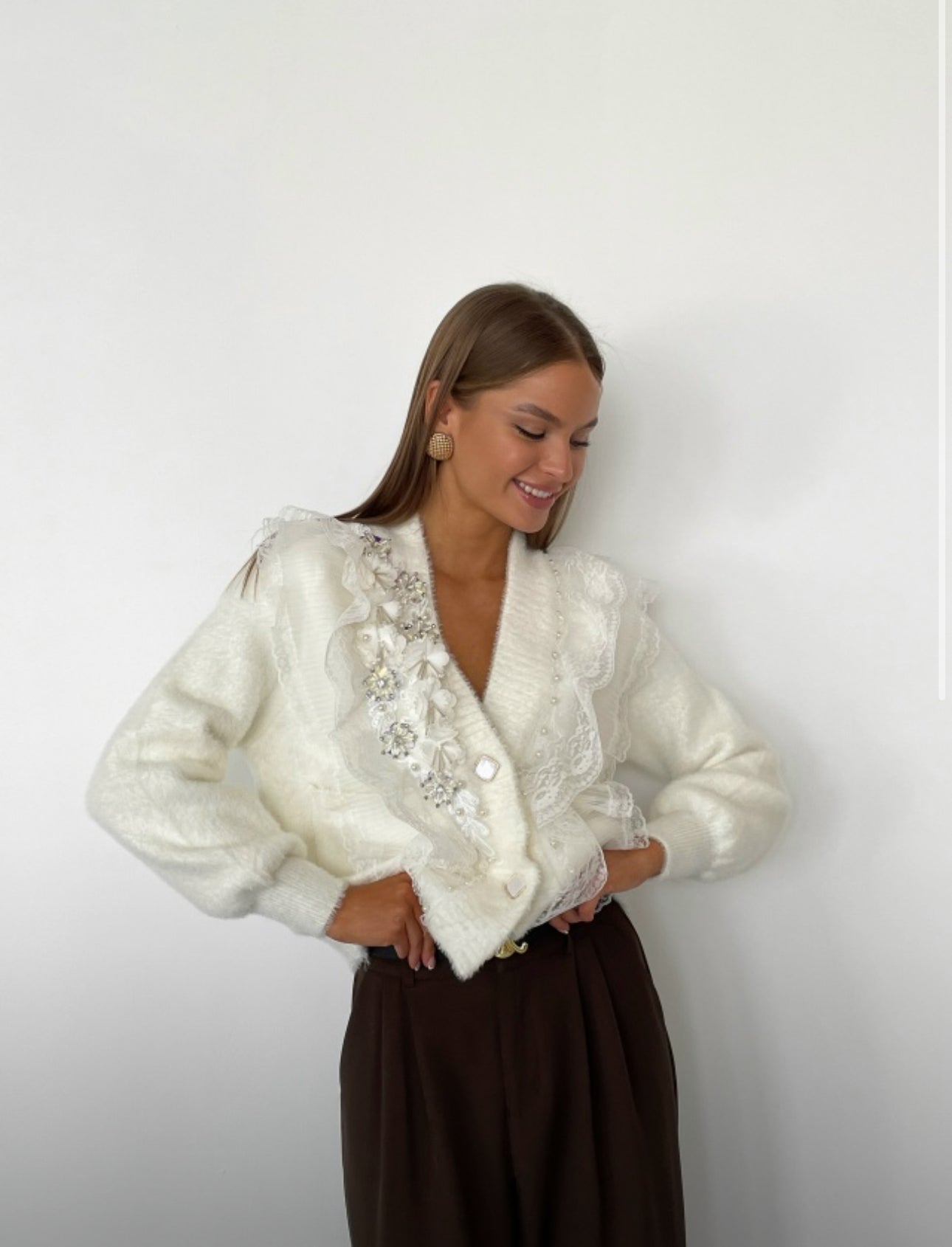 Wool Sweater with Lace and Buttons