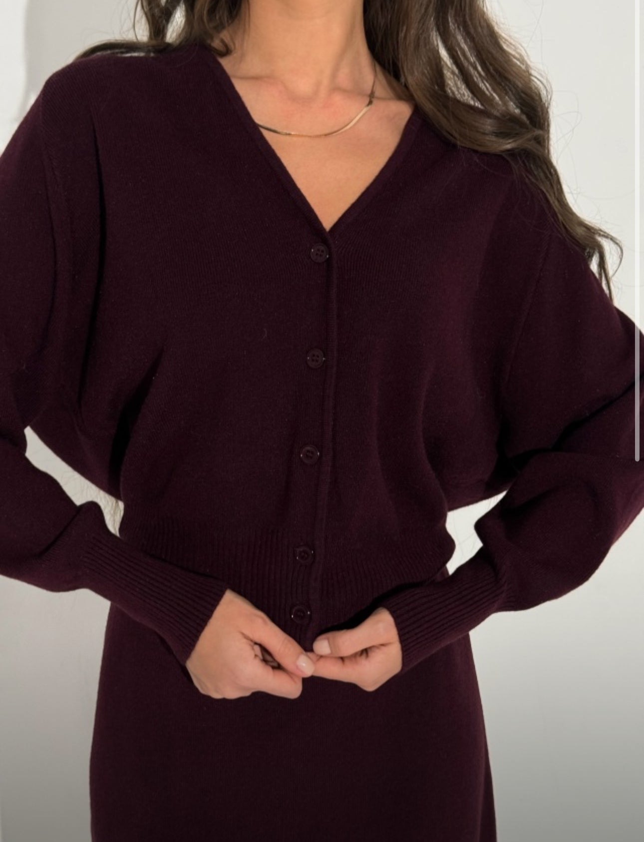 Burgundy Buttoned Sweater and Matching Skirt Set