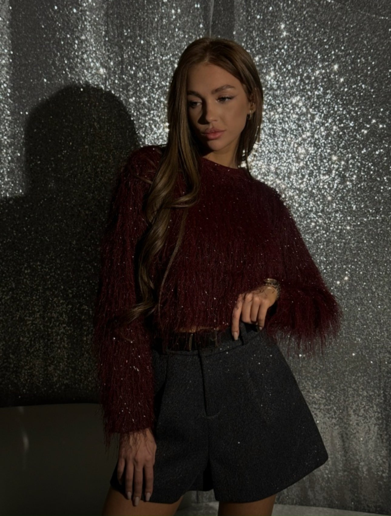 Burgundy Sequined Sweater