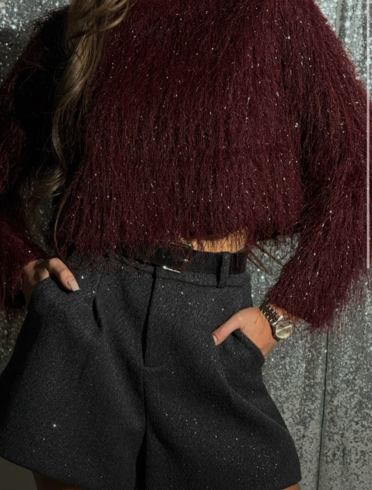 Burgundy Sequined Sweater