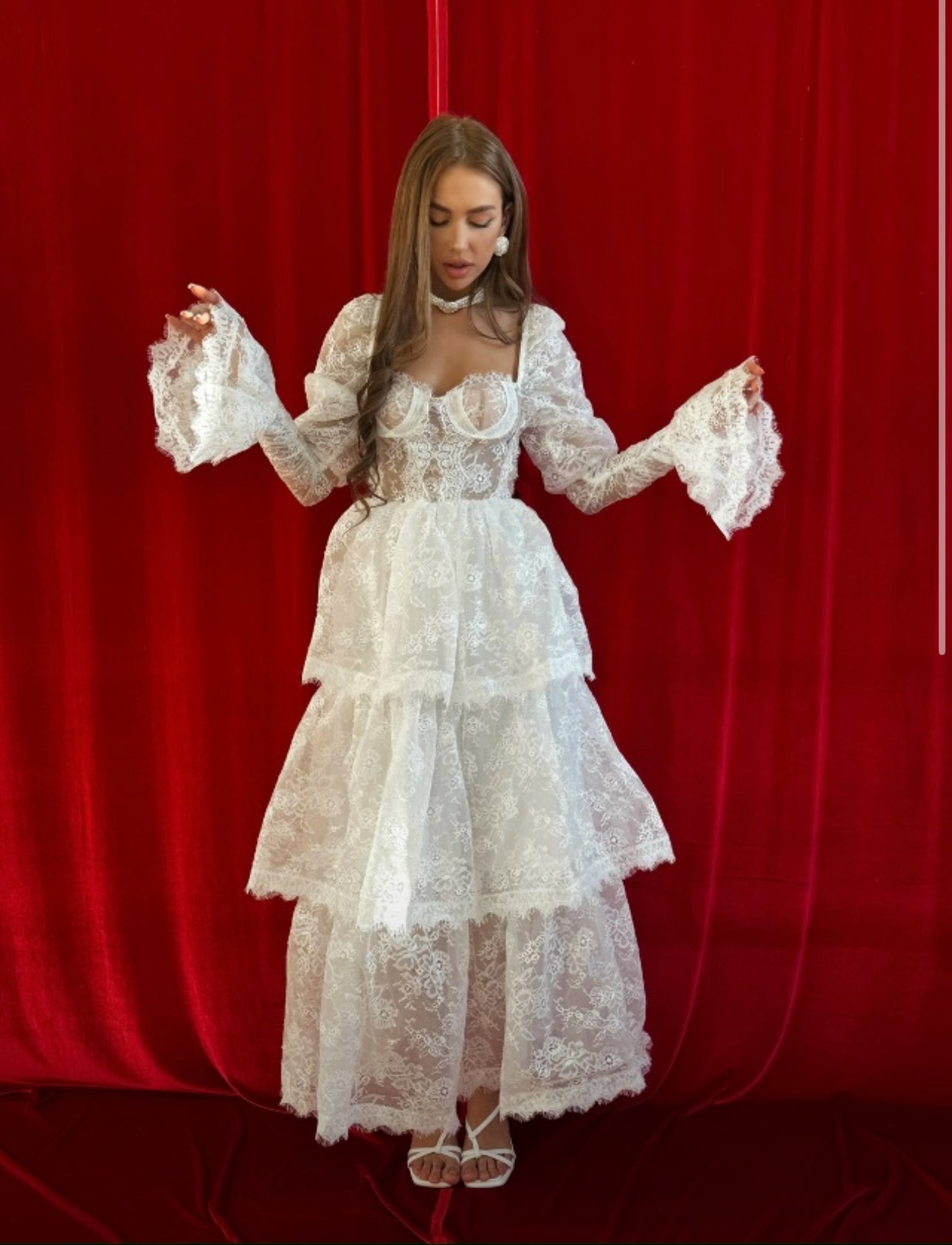 Long White Lace Bridal-Style Dress