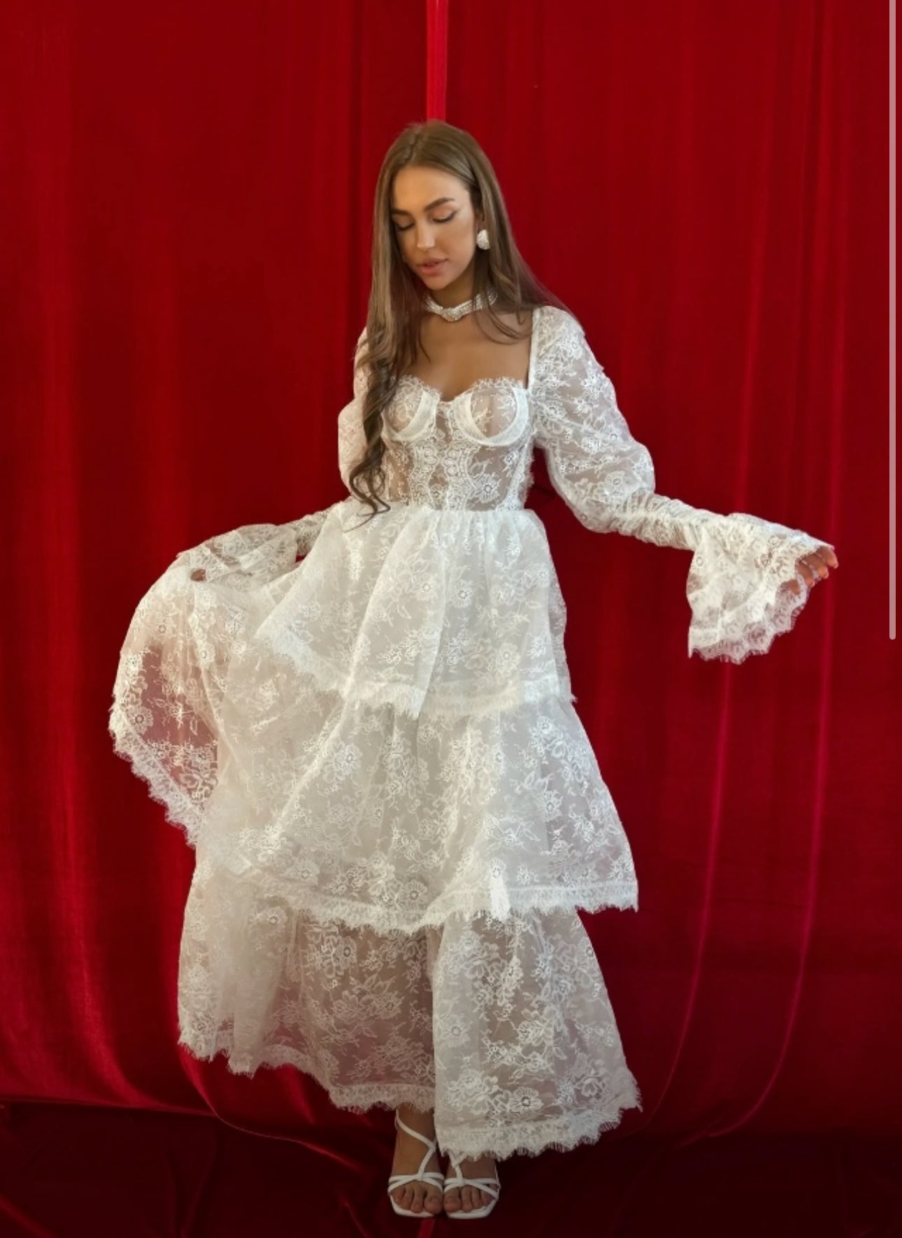 Long White Lace Bridal-Style Dress
