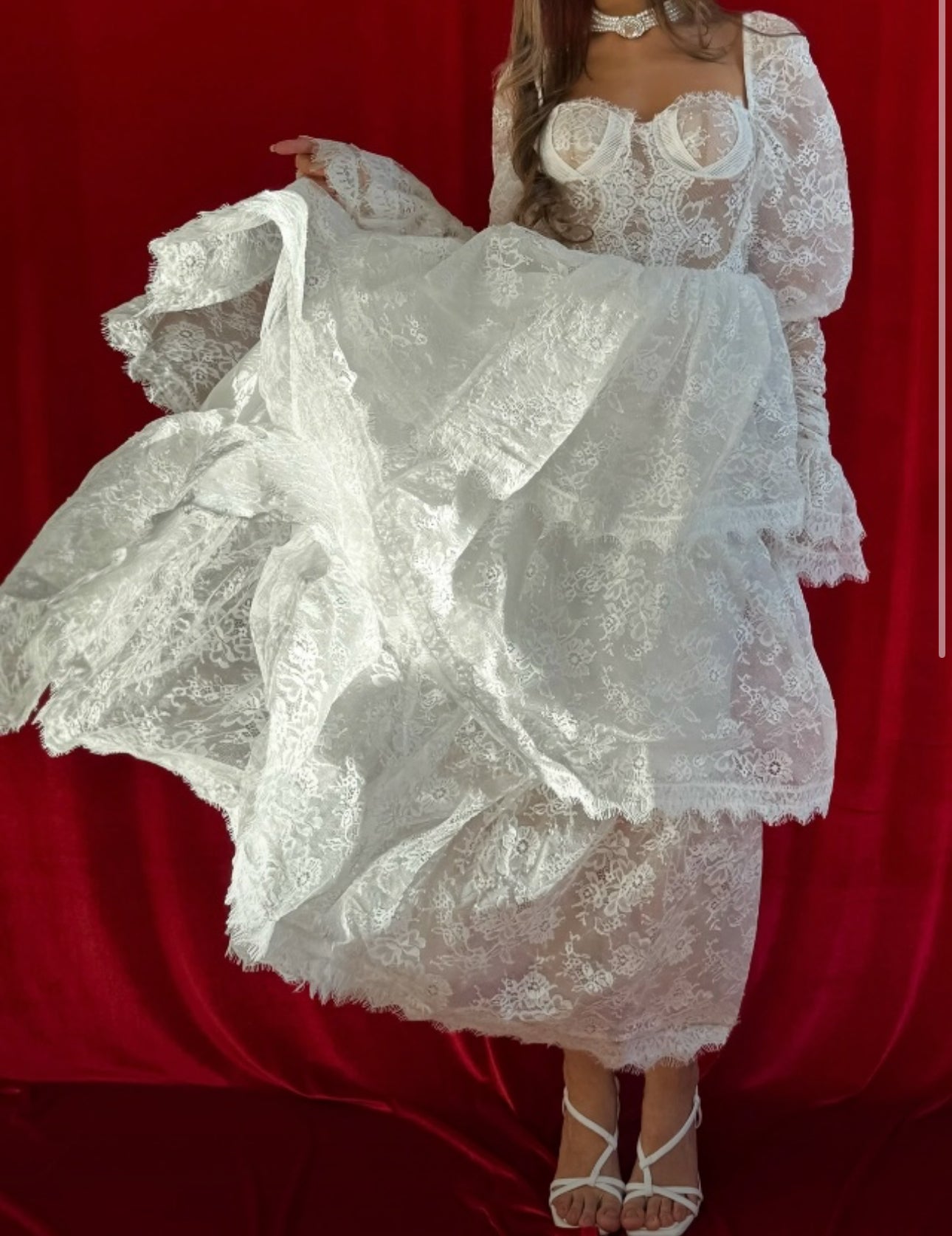 Long White Lace Bridal-Style Dress