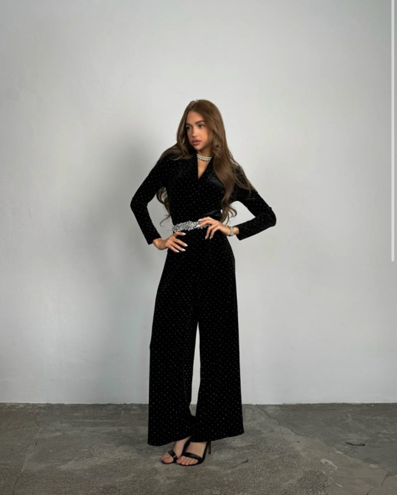 Black Jumpsuit with Rhinestone Belt