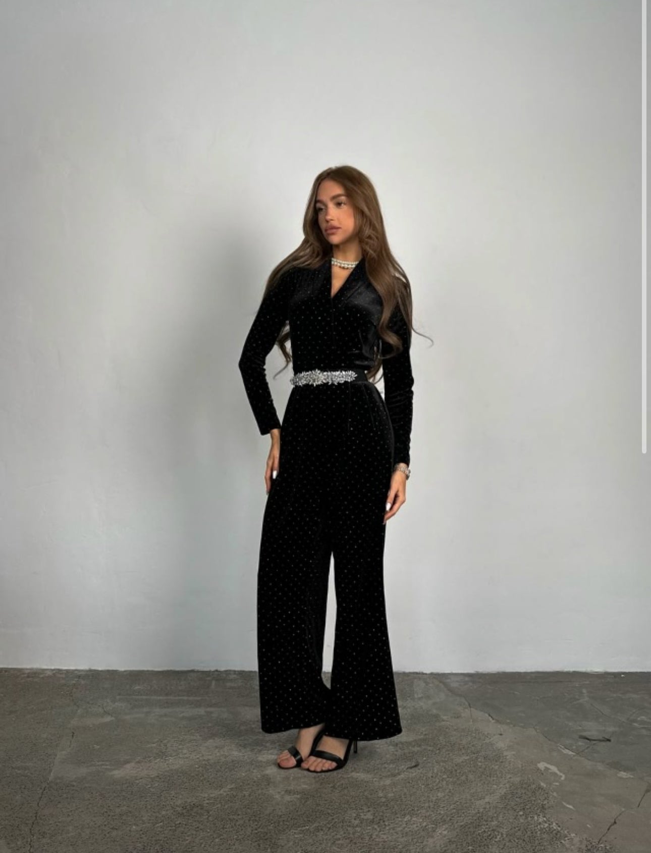 Black Jumpsuit with Rhinestone Belt