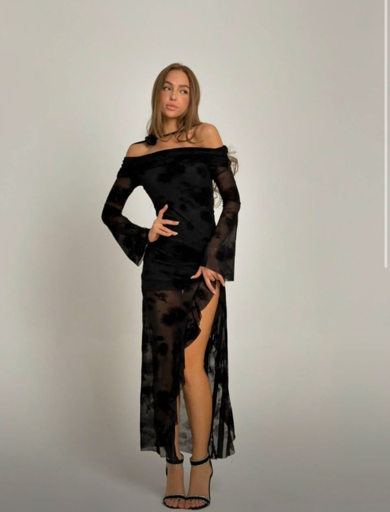 Long Lace Evening Dress with Side Slit