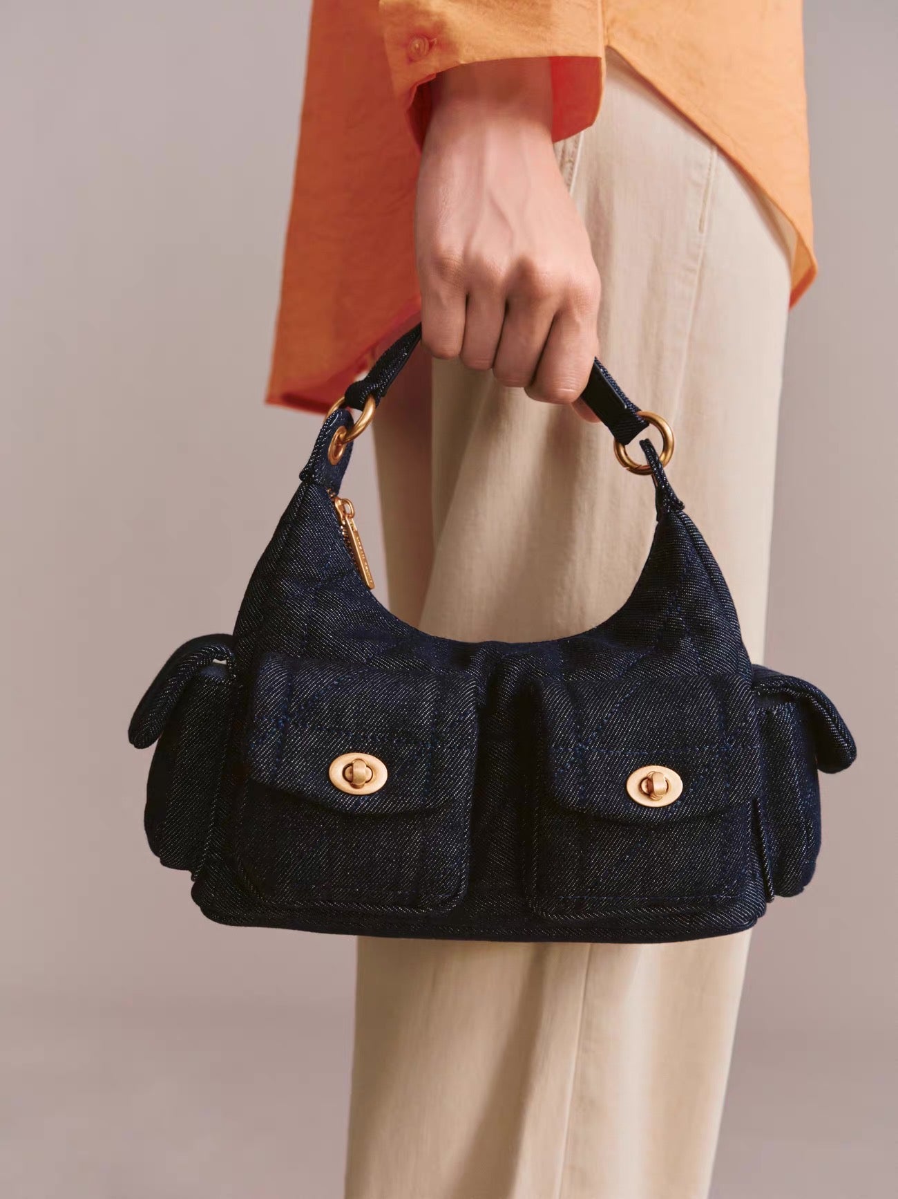 Denim Shoulder Bag - Gold Chain