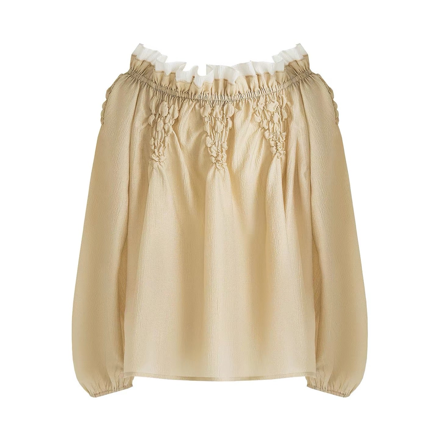 One-Shoulder Scalloped Long Sleeve Blouse