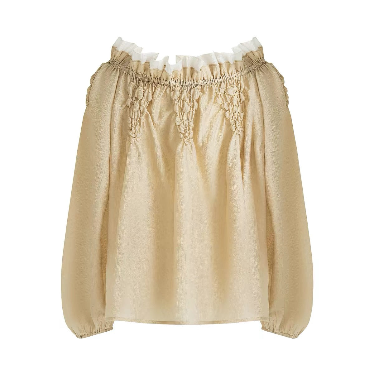 One-Shoulder Scalloped Long Sleeve Blouse