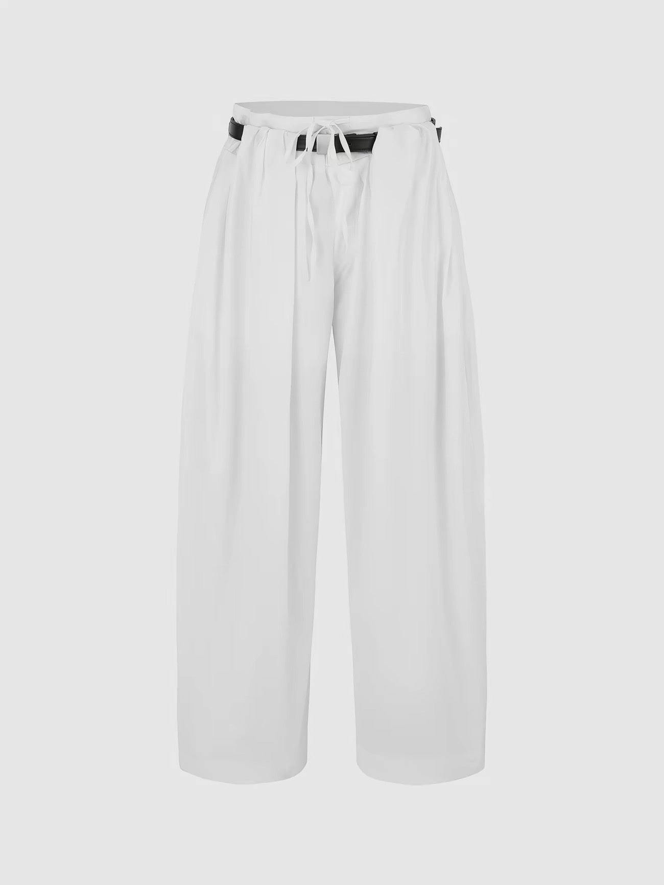 Wide-Leg Pleated Drawstring Pants