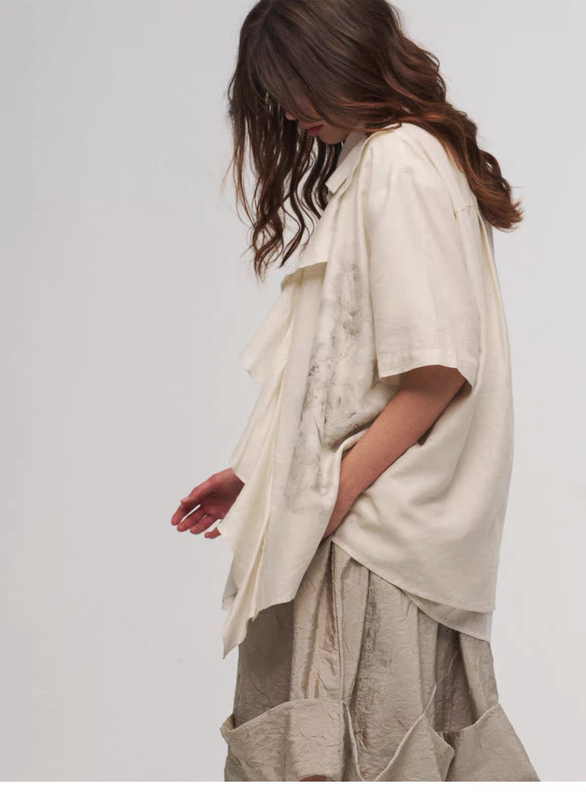 Beige High-Waisted Rolled Hem Shorts