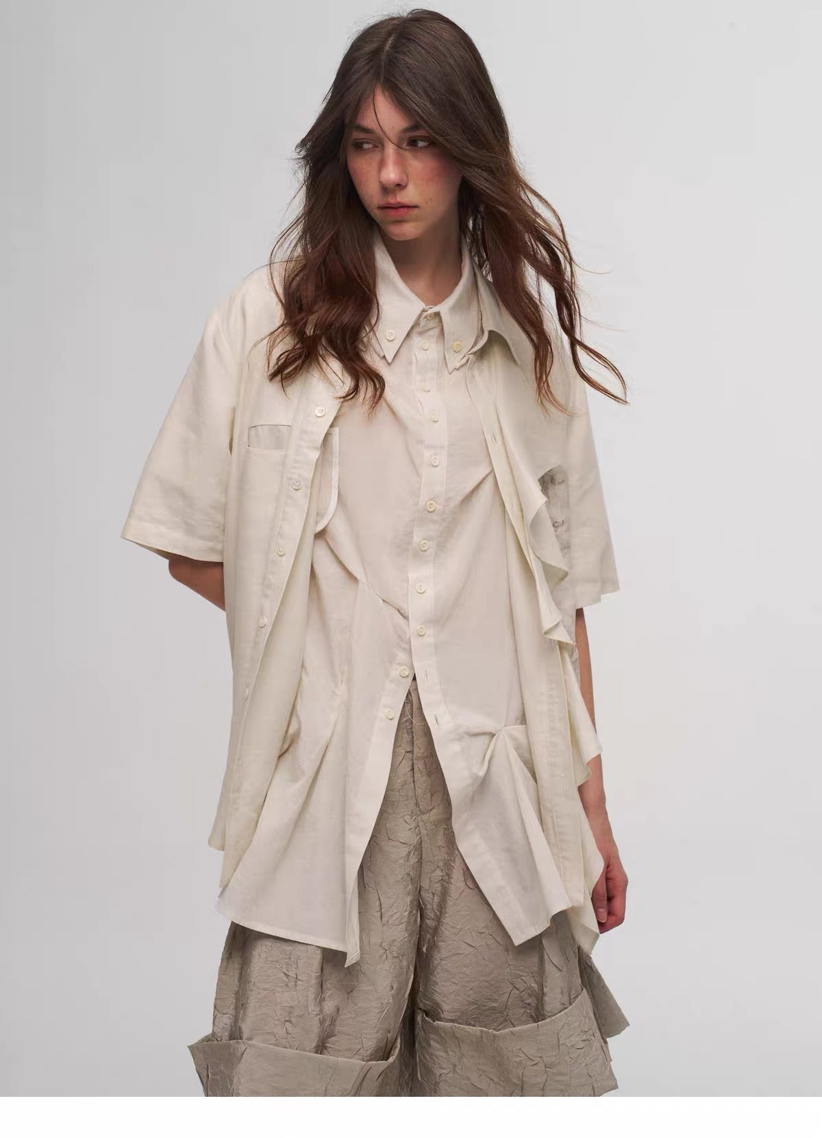 Beige High-Waisted Rolled Hem Shorts