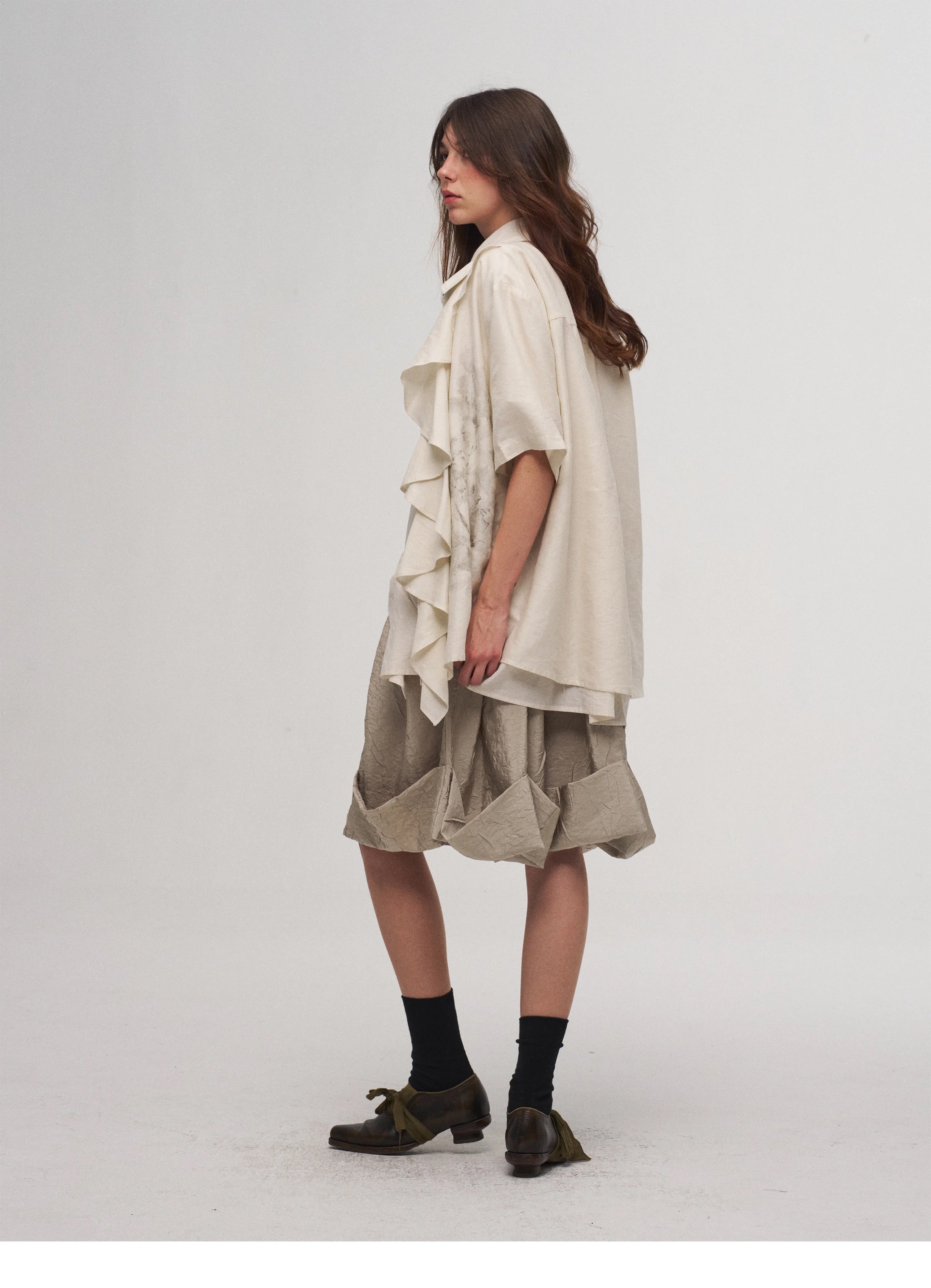 Beige High-Waisted Rolled Hem Shorts
