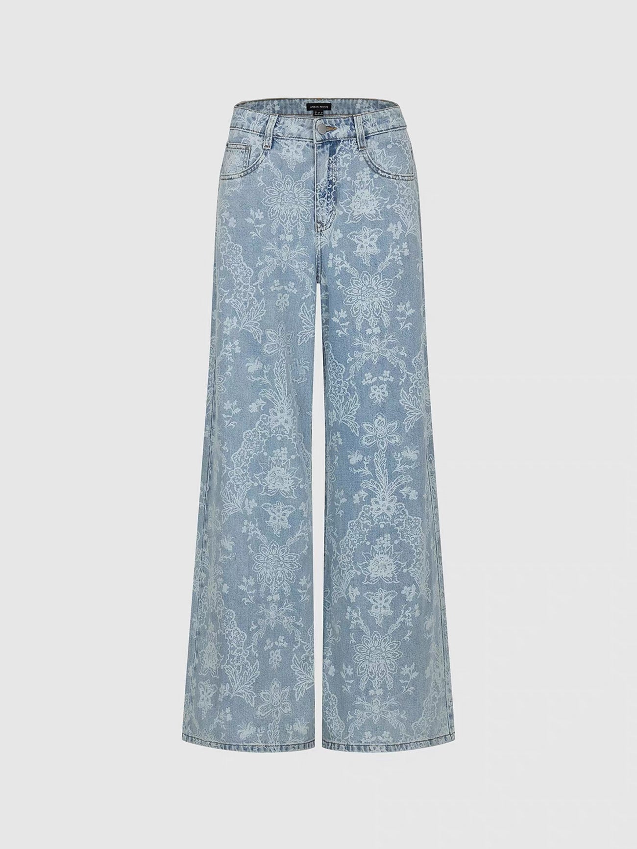 Floral Jacquard Wide-Leg Jeans