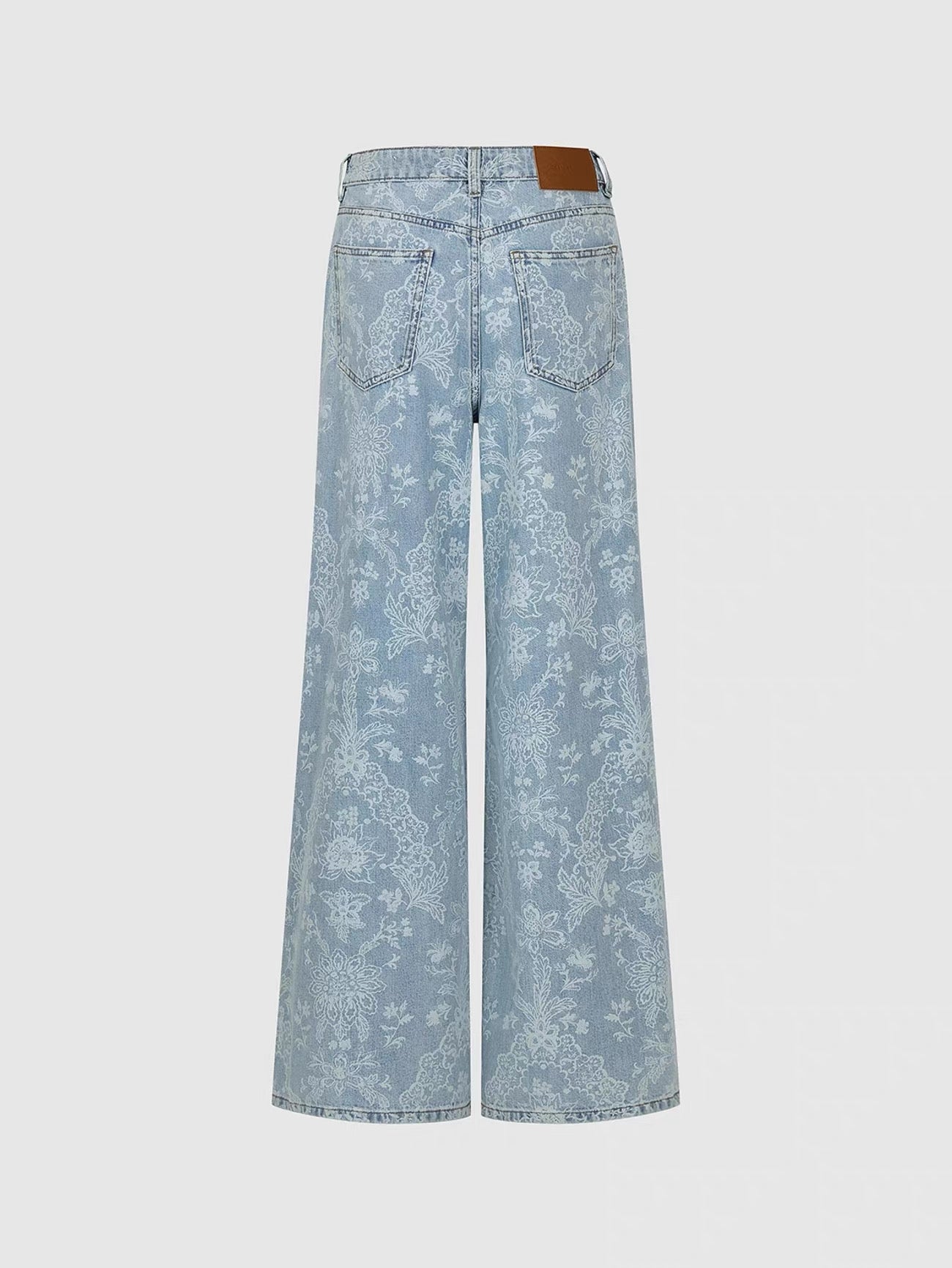 Floral Jacquard Wide-Leg Jeans