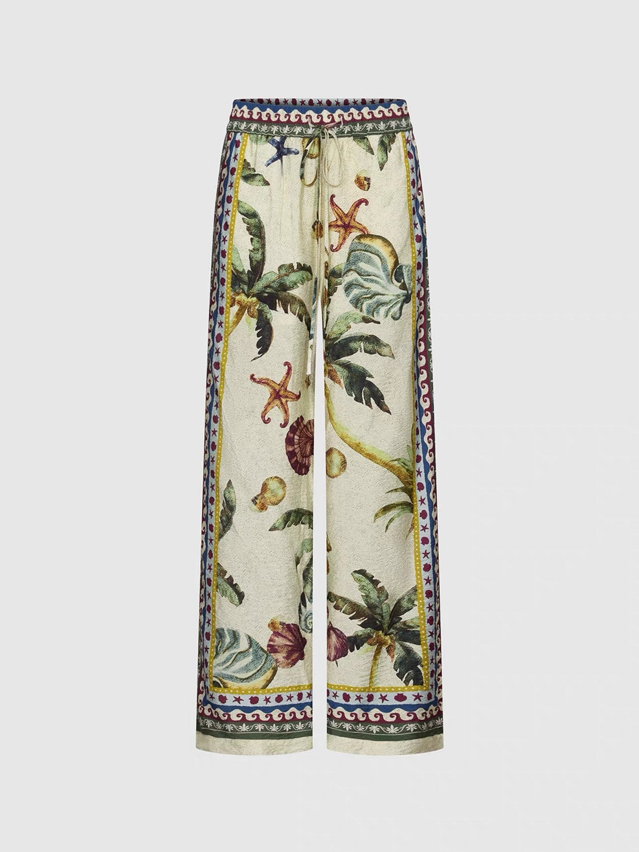 Tropical Print Wide-Leg Palazzo Pants