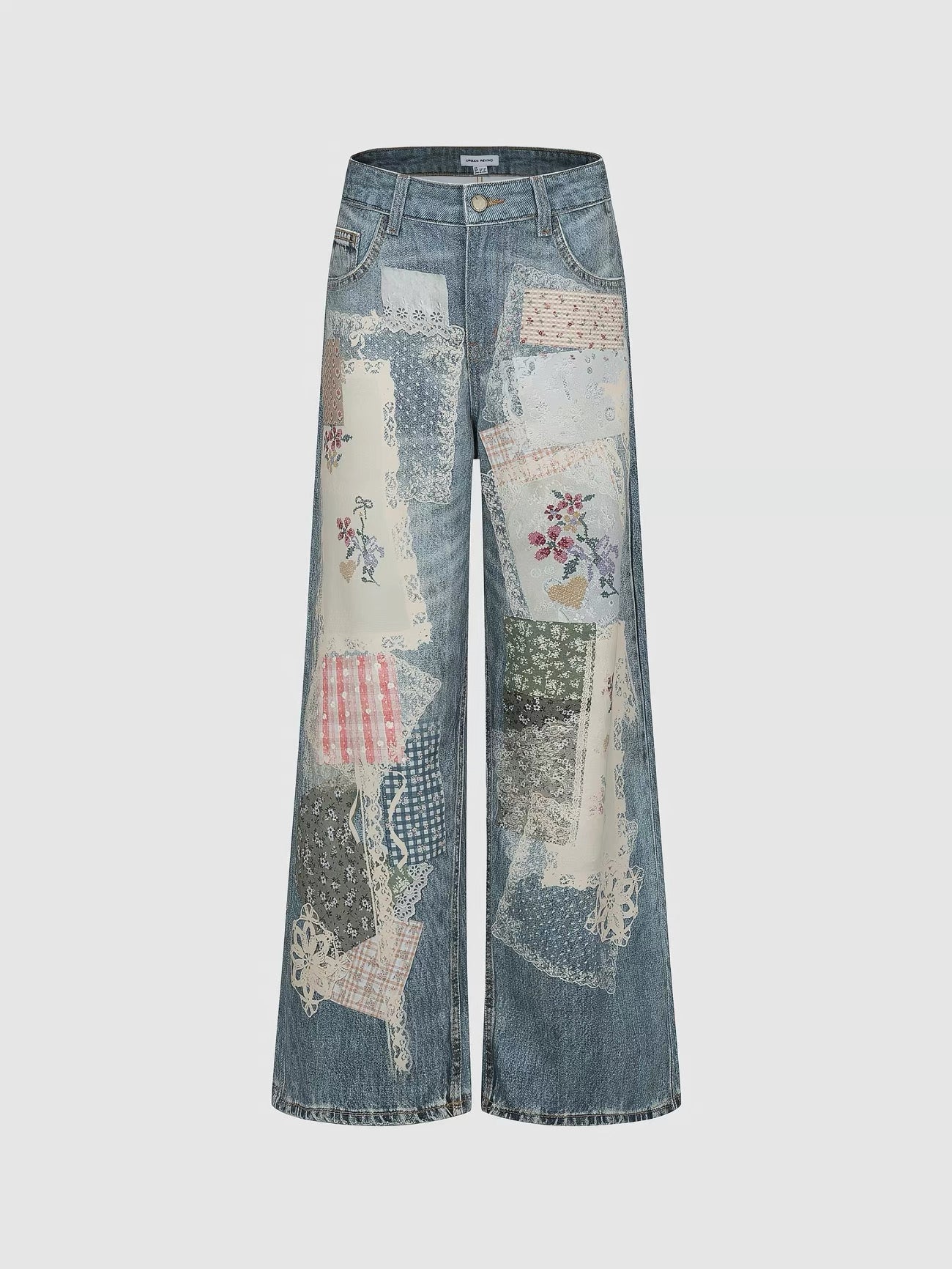 Patchwork Floral Wide-Leg Jeans