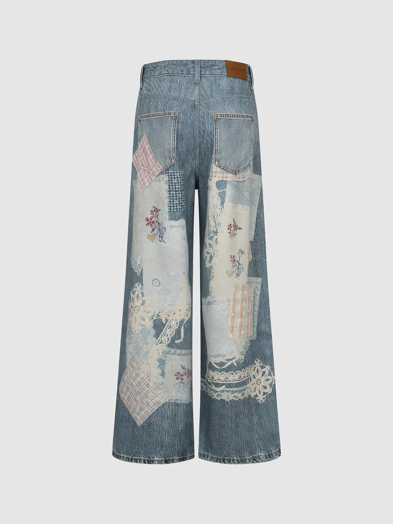 Patchwork Floral Wide-Leg Jeans