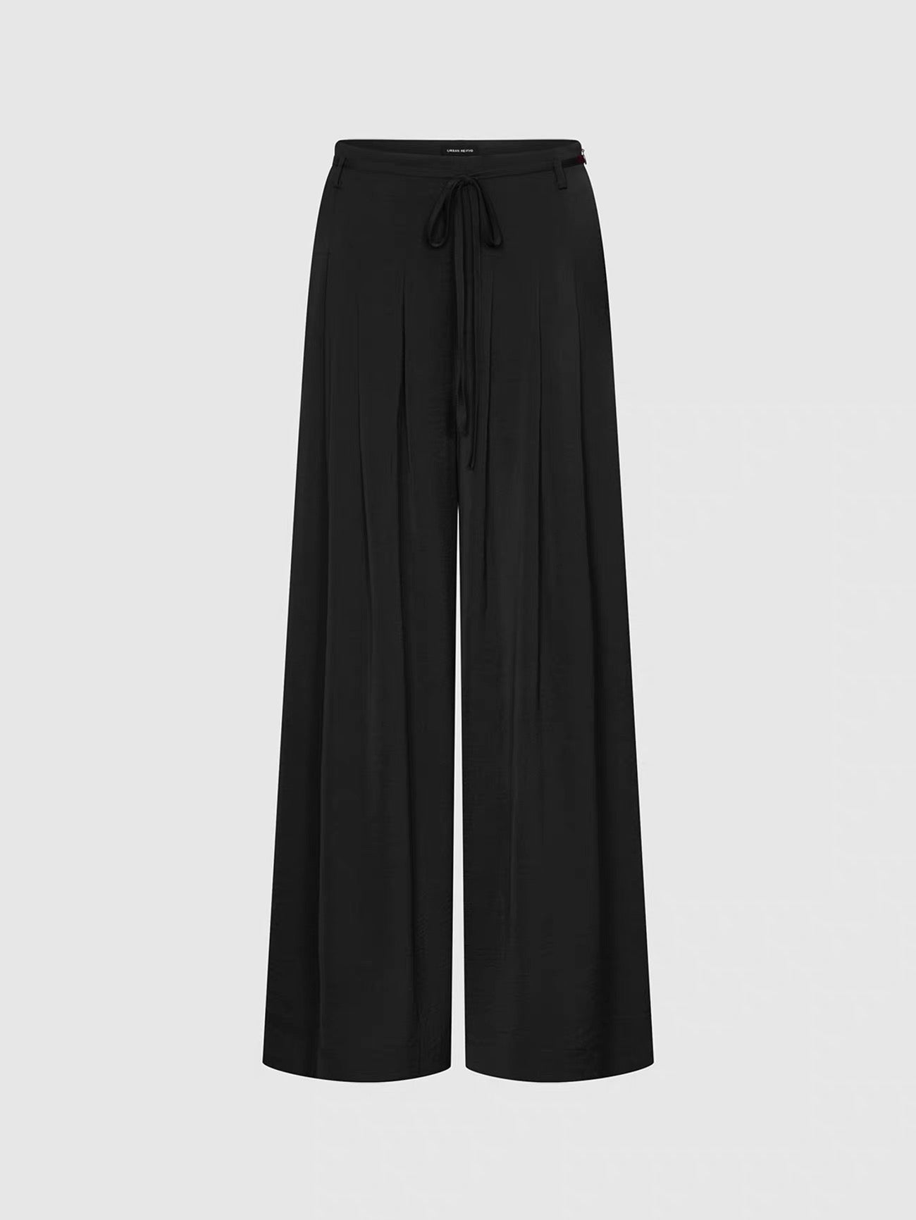 Black Wide-Leg Pleated Drawstring Pant