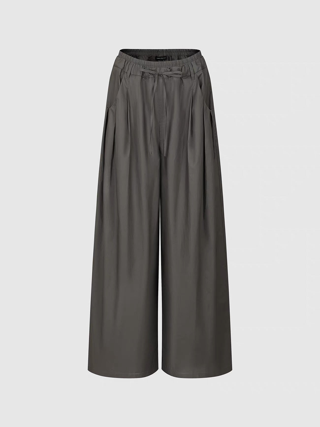 Dark Gray Wide-Leg Drawstring Pleated Pants
