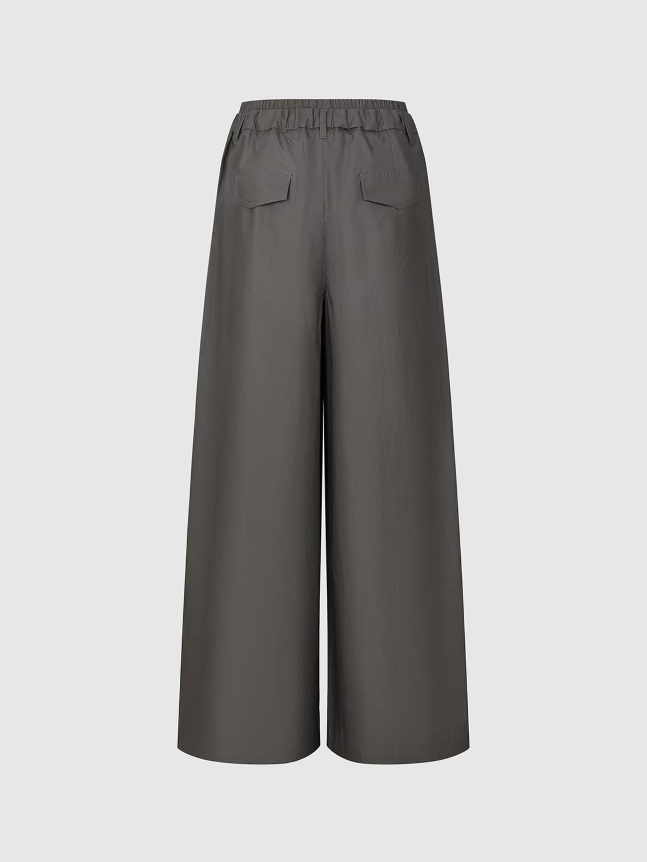 Dark Gray Wide-Leg Drawstring Pleated Pants