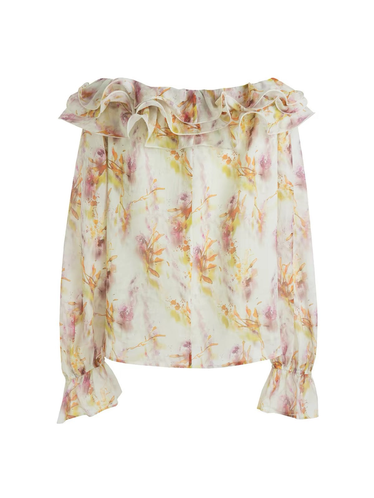 Floral One-Shoulder Long Sleeve Blouse