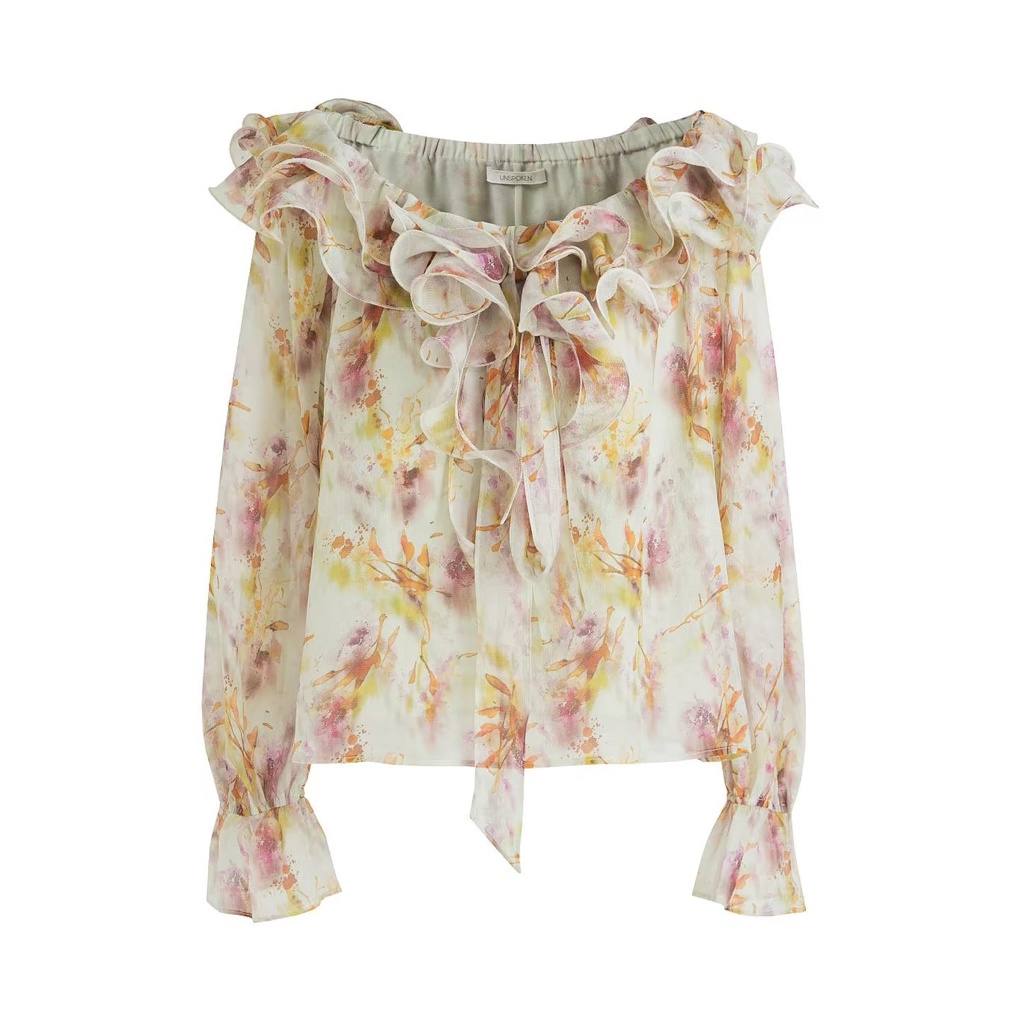 Floral One-Shoulder Long Sleeve Blouse