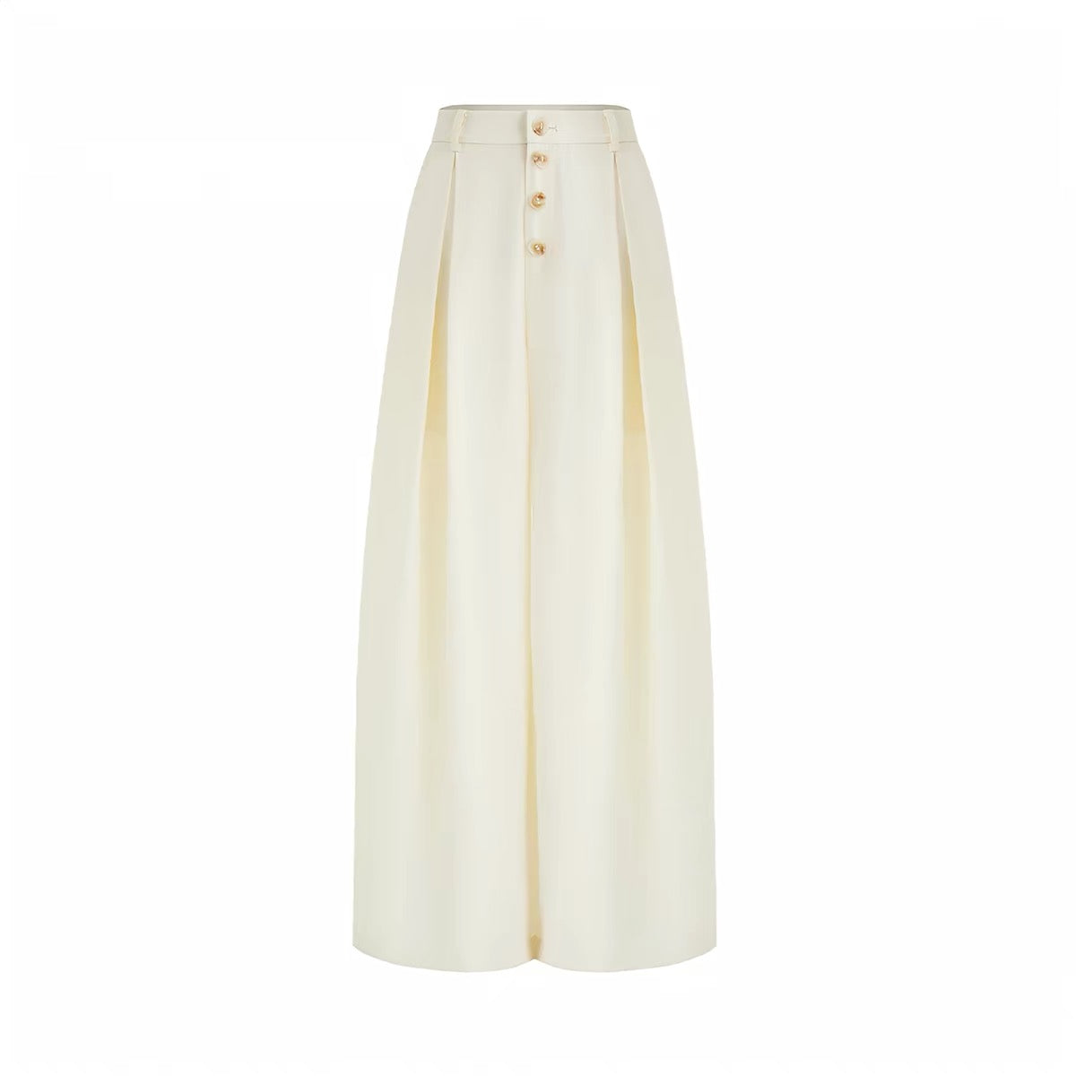 Cream Wide-Leg Straight Pants