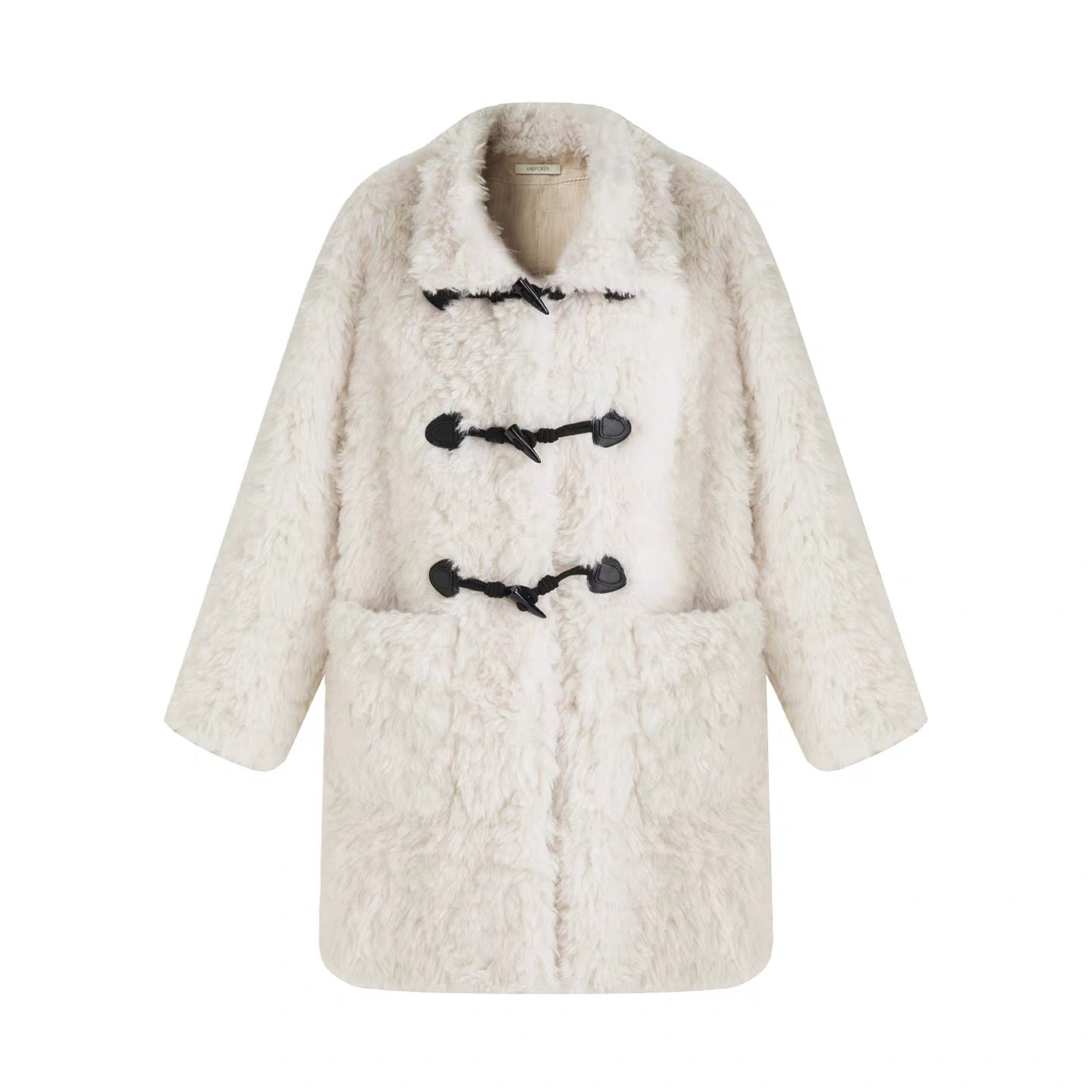 White Wool Blend Duffle Coat with Faux Fur Collar