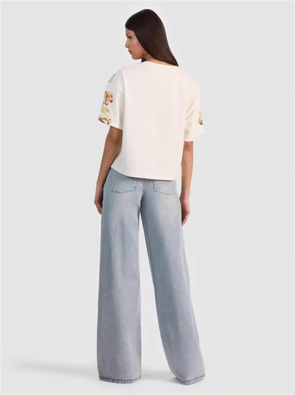 Floral Print Wide-Leg Jeans