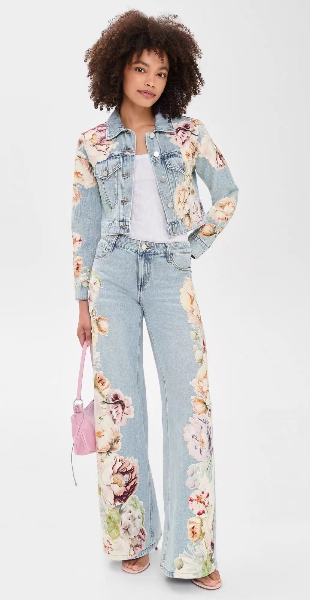 Floral Print Wide-Leg Jeans
