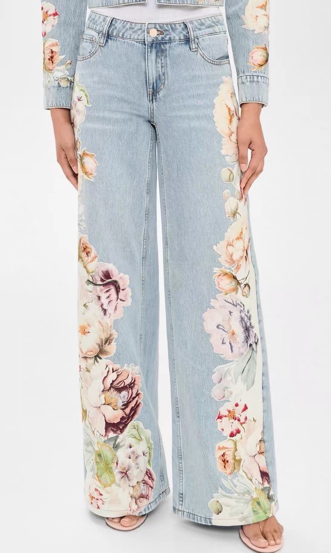 Floral Print Wide-Leg Jeans