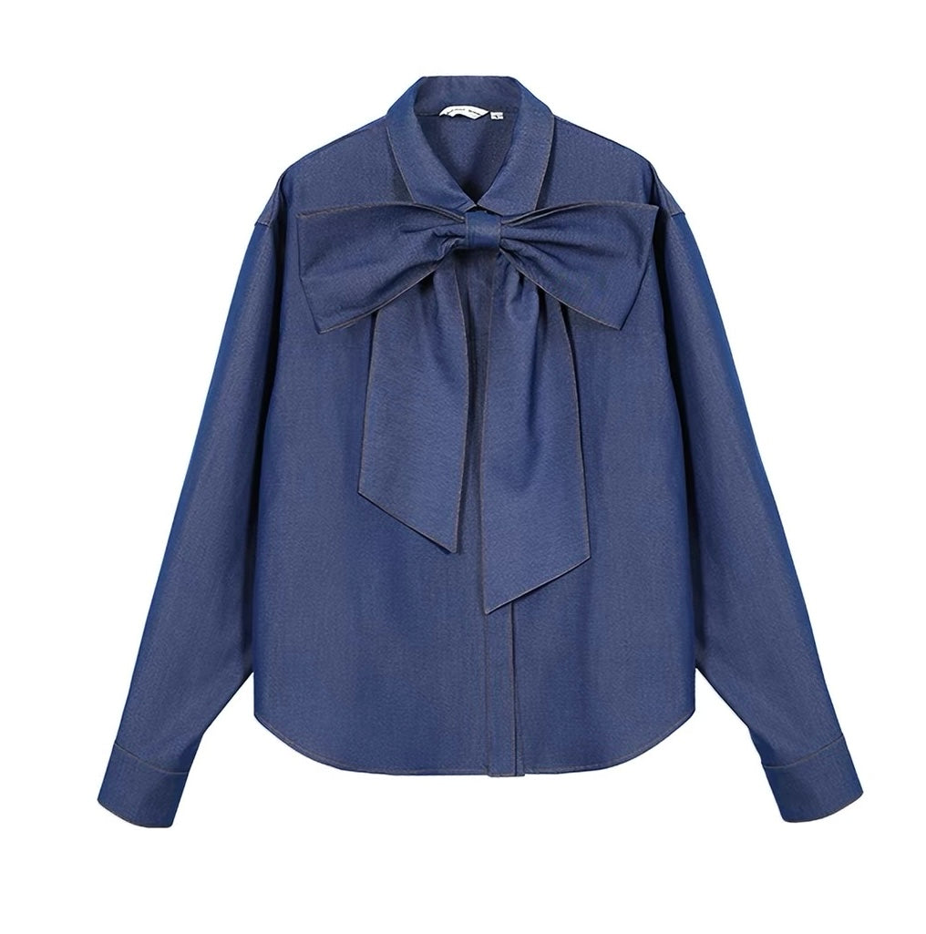 Blue Denim Bow Blouse