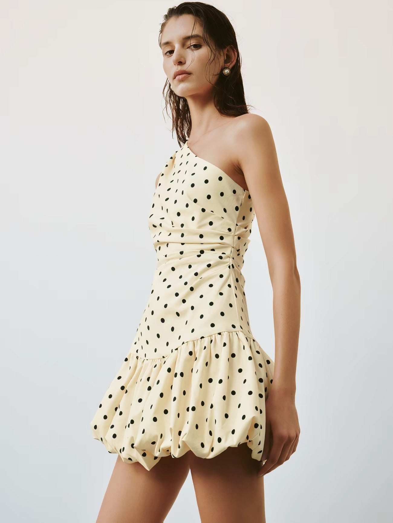 Yellow Polka Dot Bubble Mini Dress