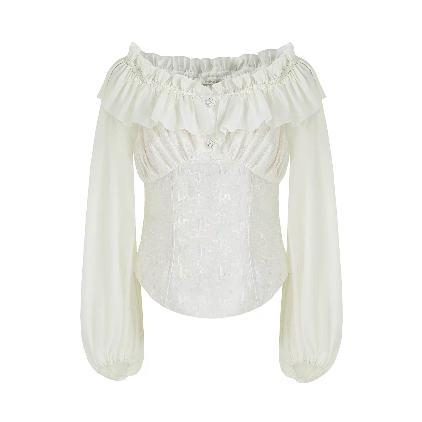 Cream Double Layer Lotus Leaf Puff Sleeve Blouse