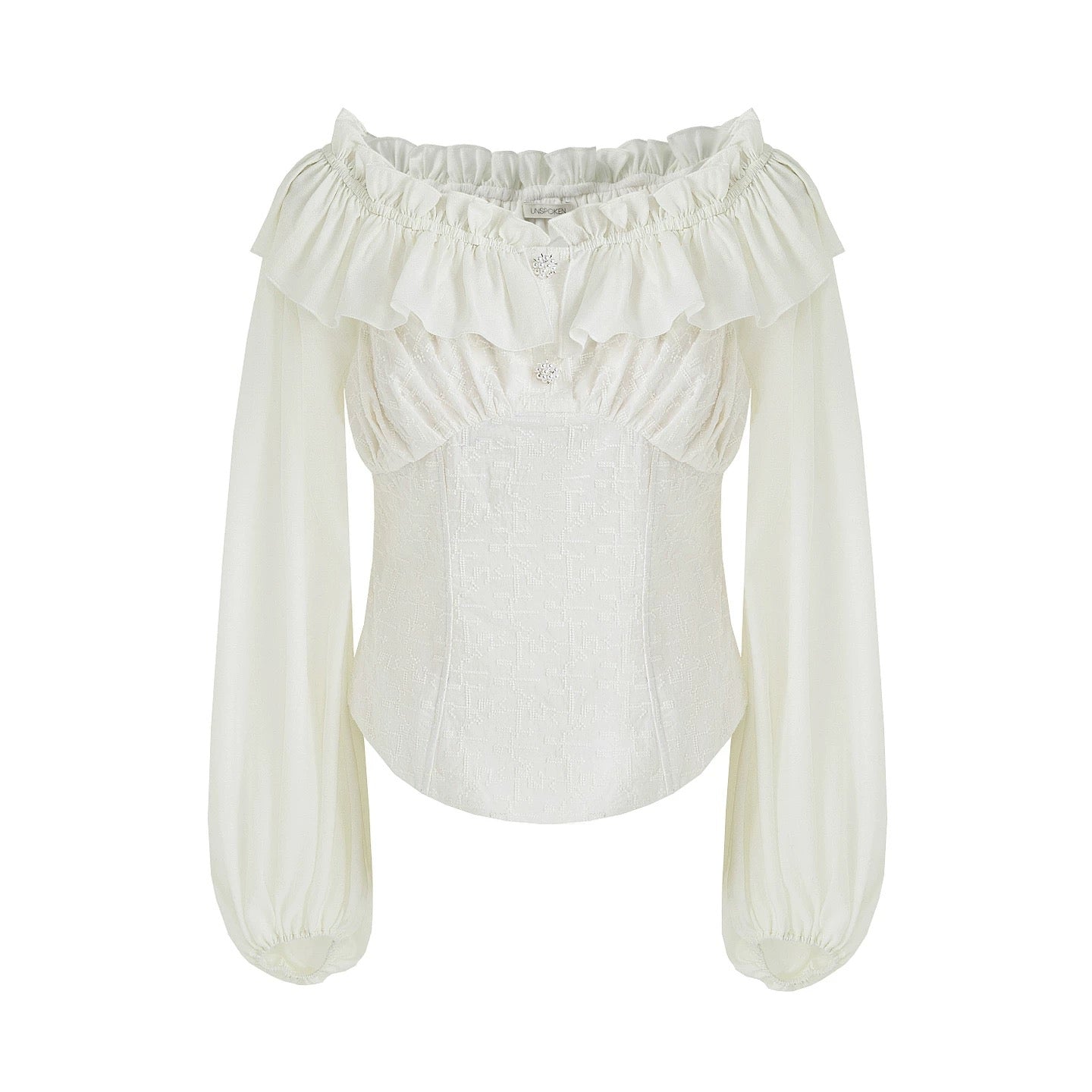 Cream Double Layer Lotus Leaf Puff Sleeve Blouse