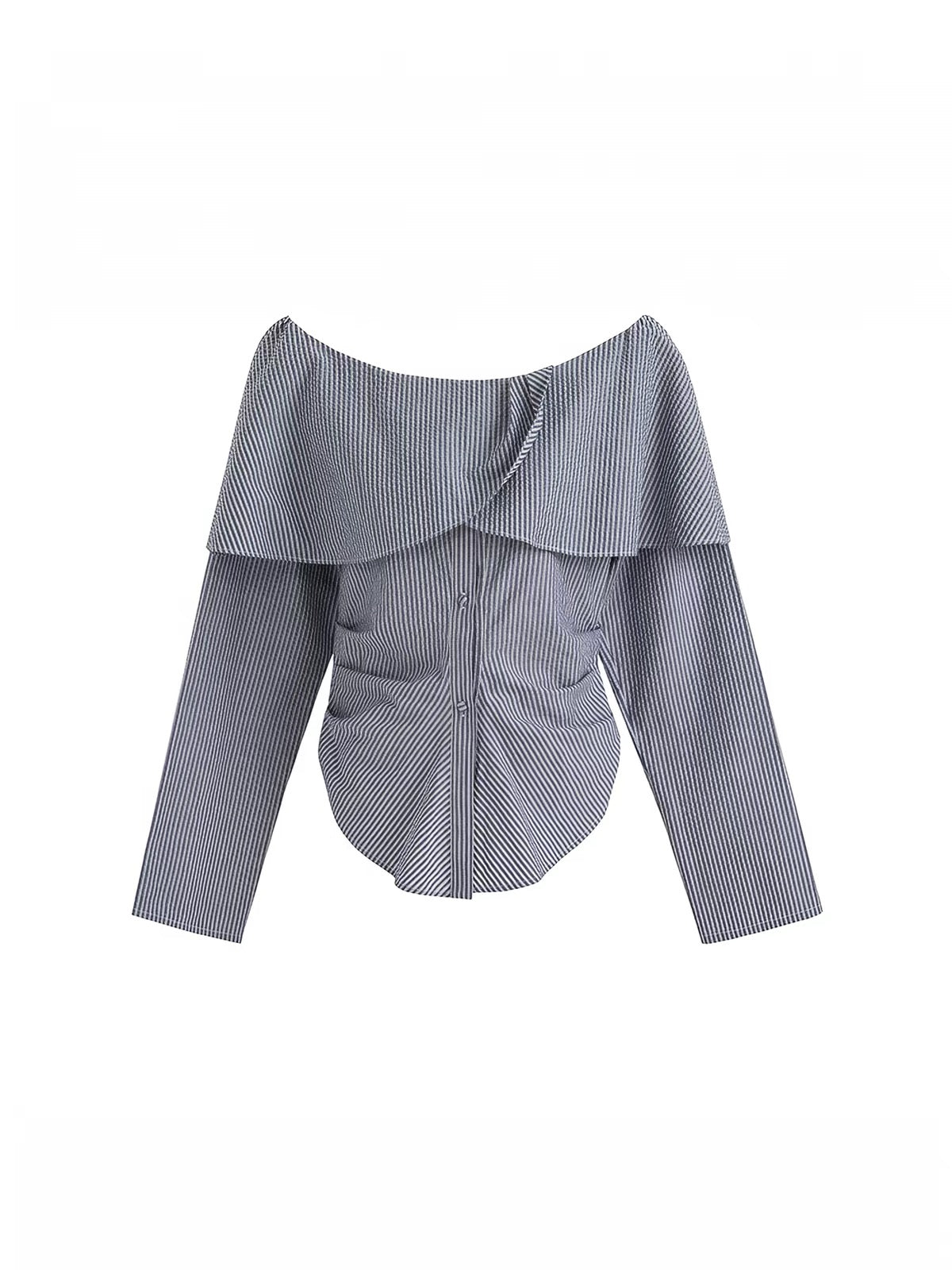 Black Striped One-Shoulder Ruffle Blouse