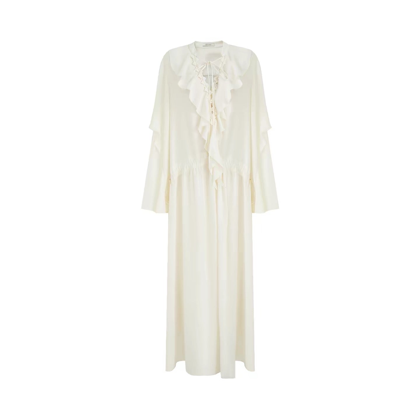 White Lotus Leaf V-Neck Maxi Dress