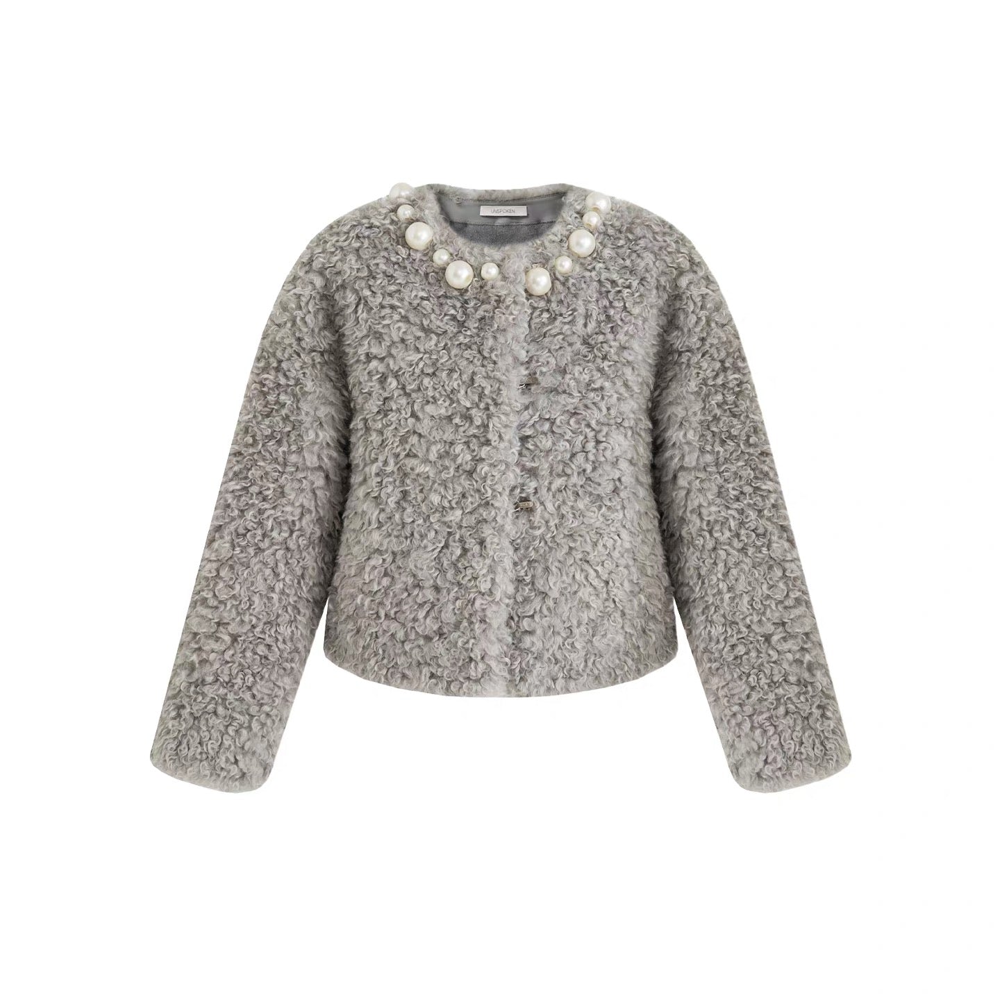 Grey Pearl Embellished Teddy Jacket