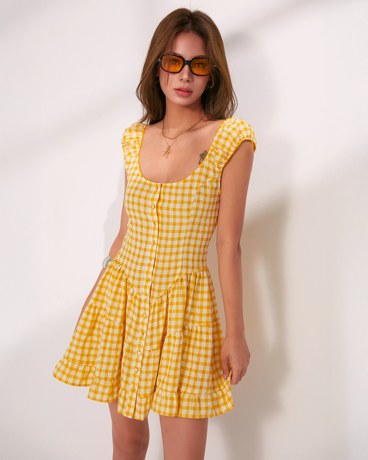 Retro Plaid Backless Dress