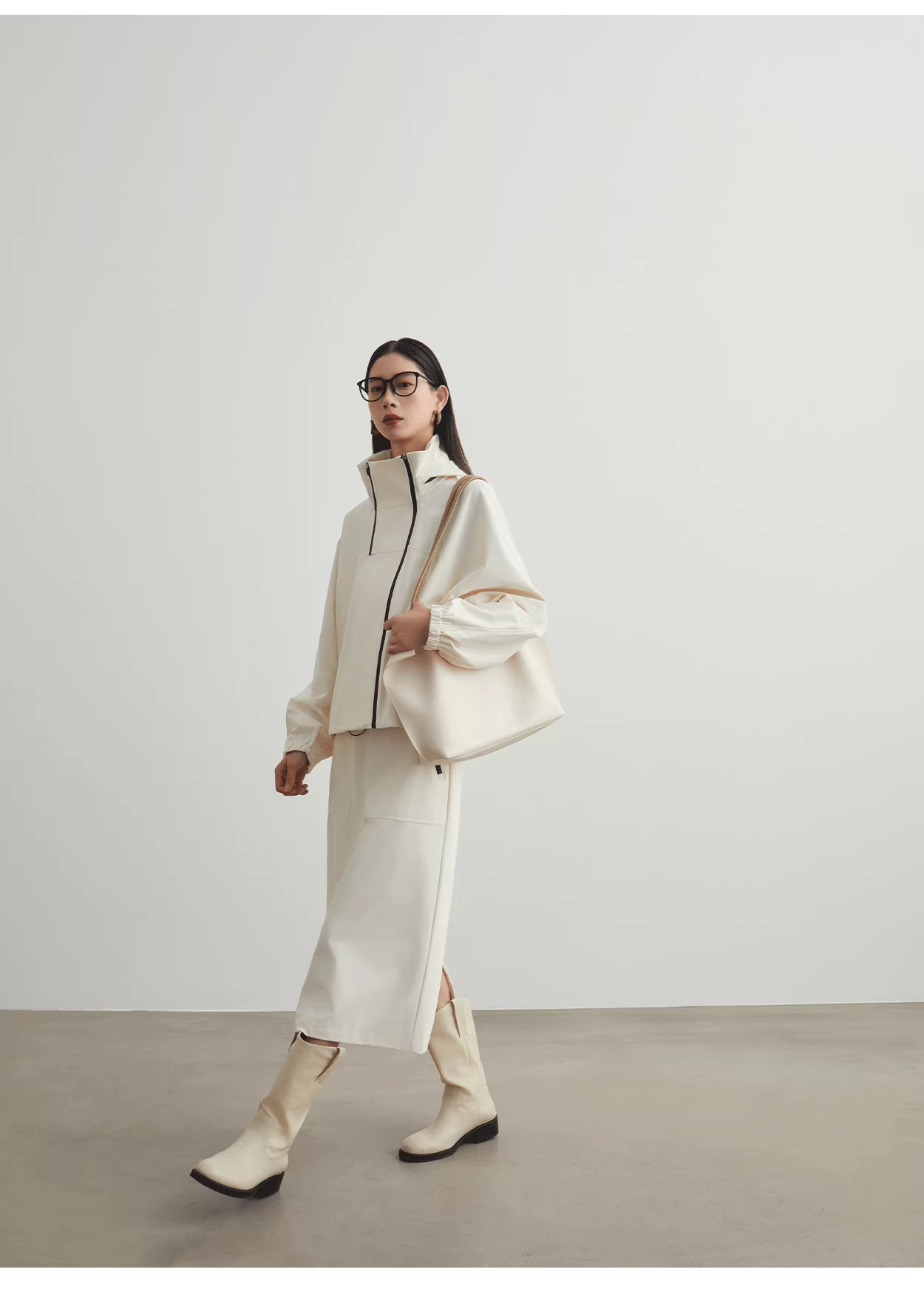 White asymmetrical jacket + skirt set