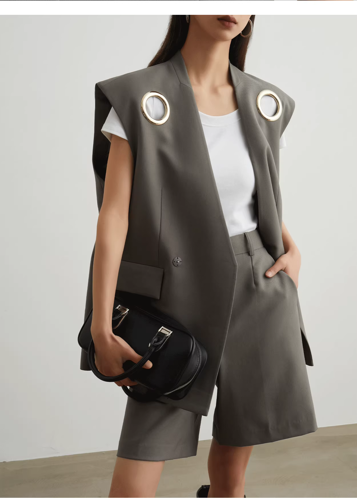 Sleeveless blazer vest + shorts set