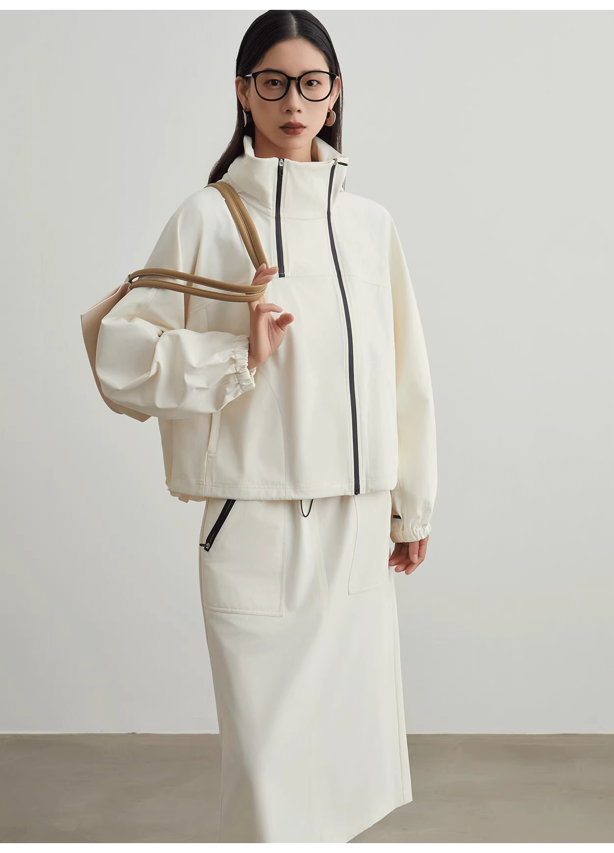 White asymmetrical jacket + skirt set