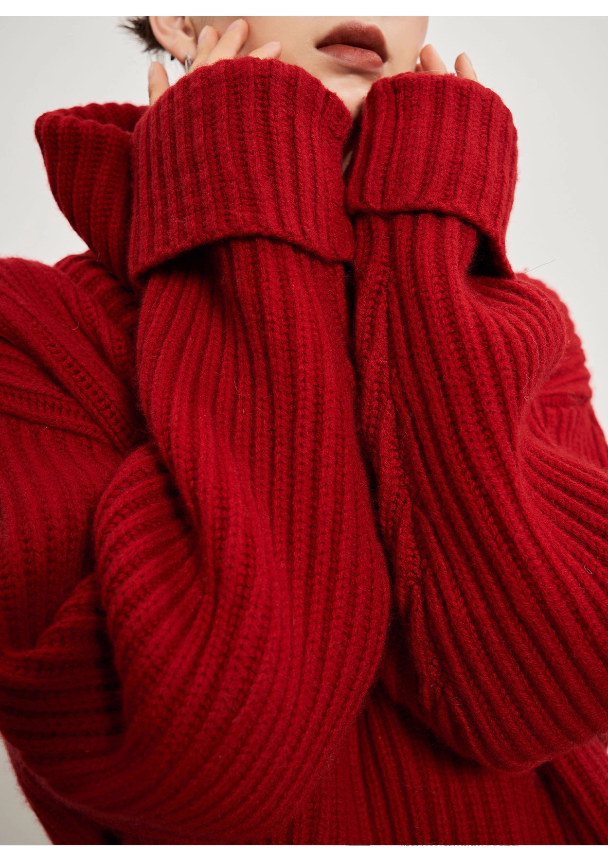 Red Turtleneck Oversized Sweater