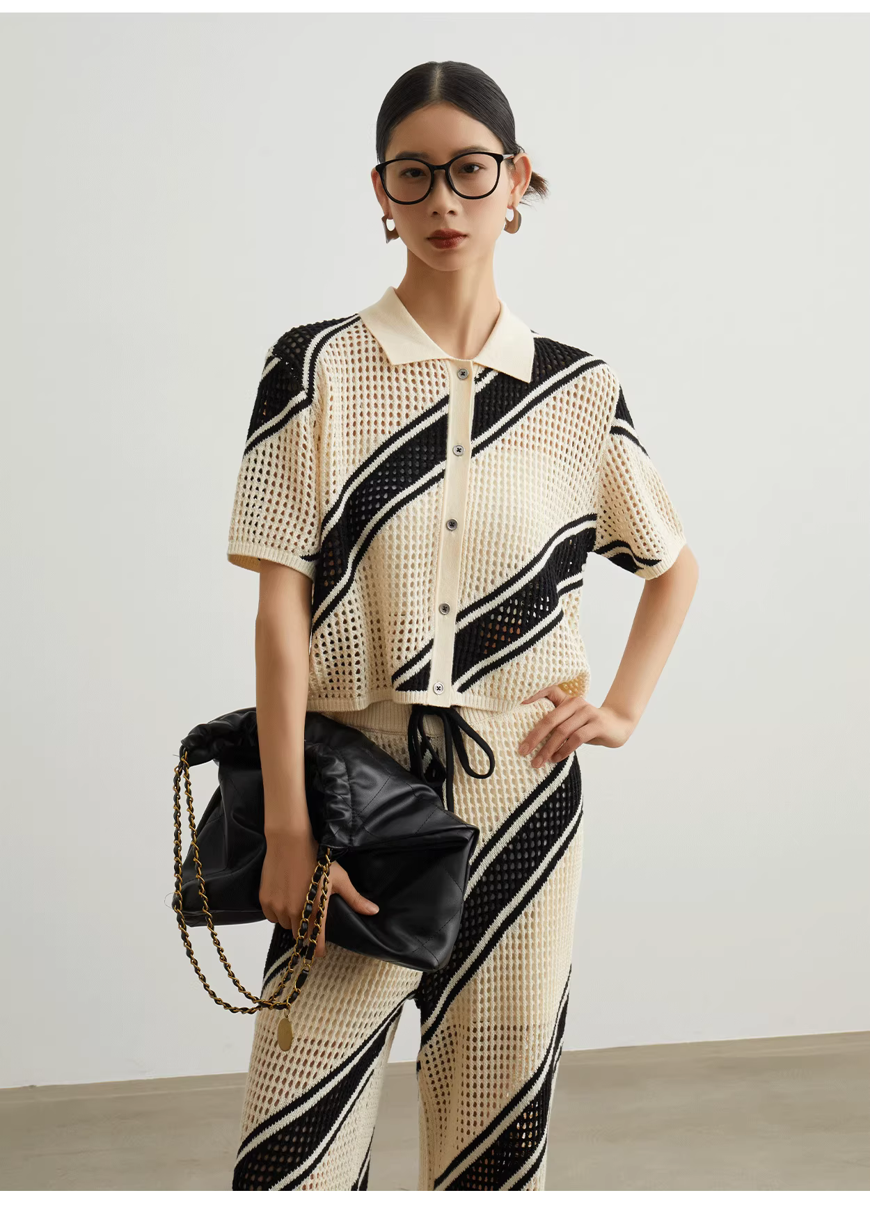 Black & White Knit Jacket + Pants Set