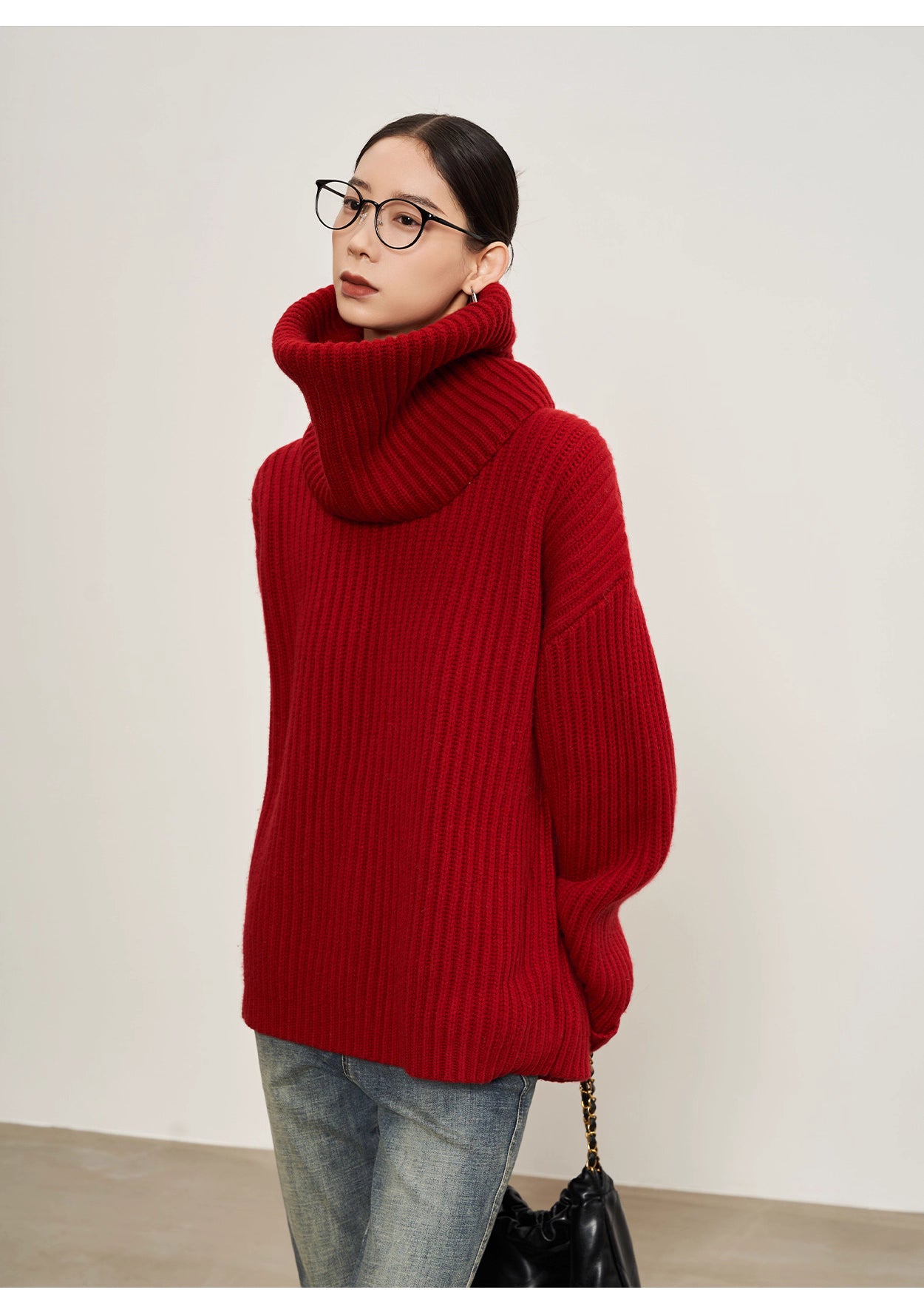 Red Turtleneck Oversized Sweater
