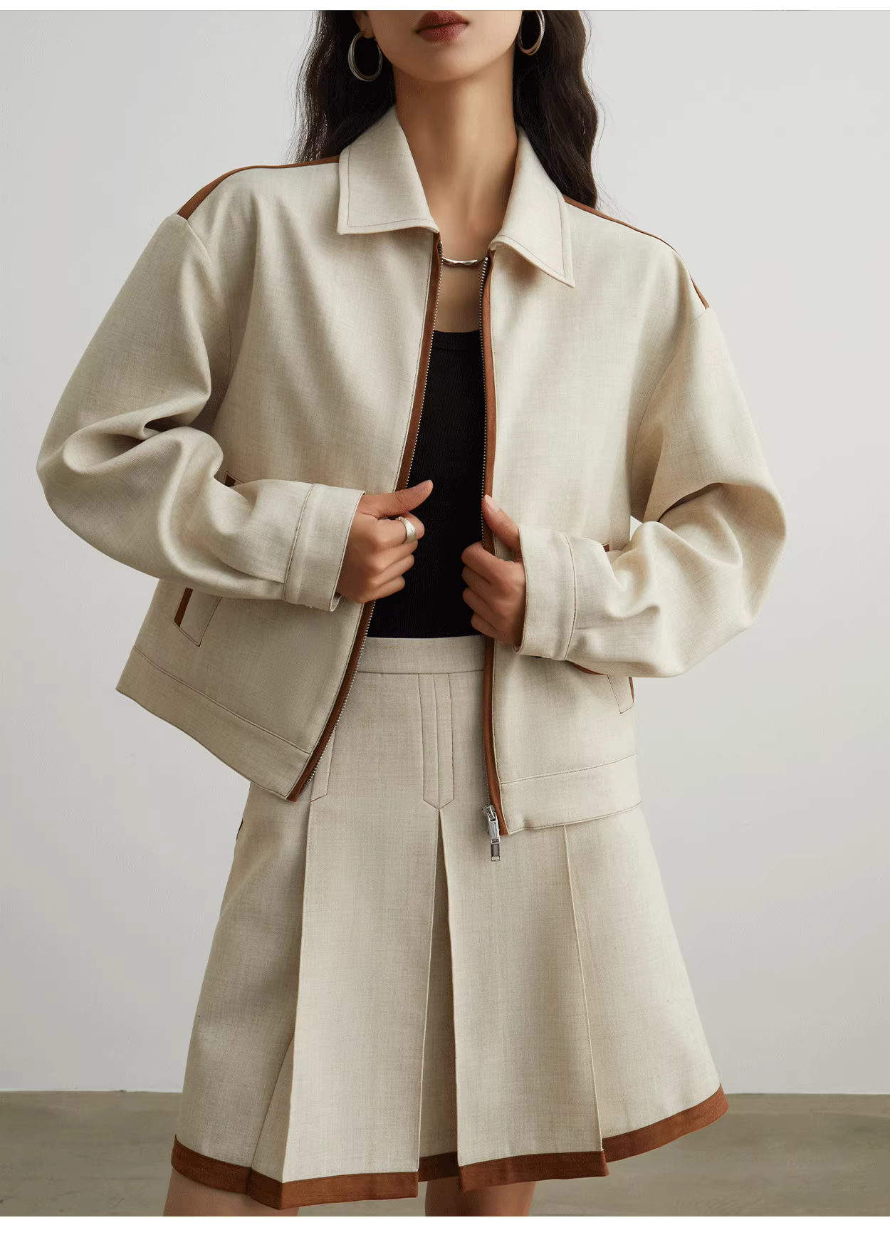 Khaki jacket + skirt set