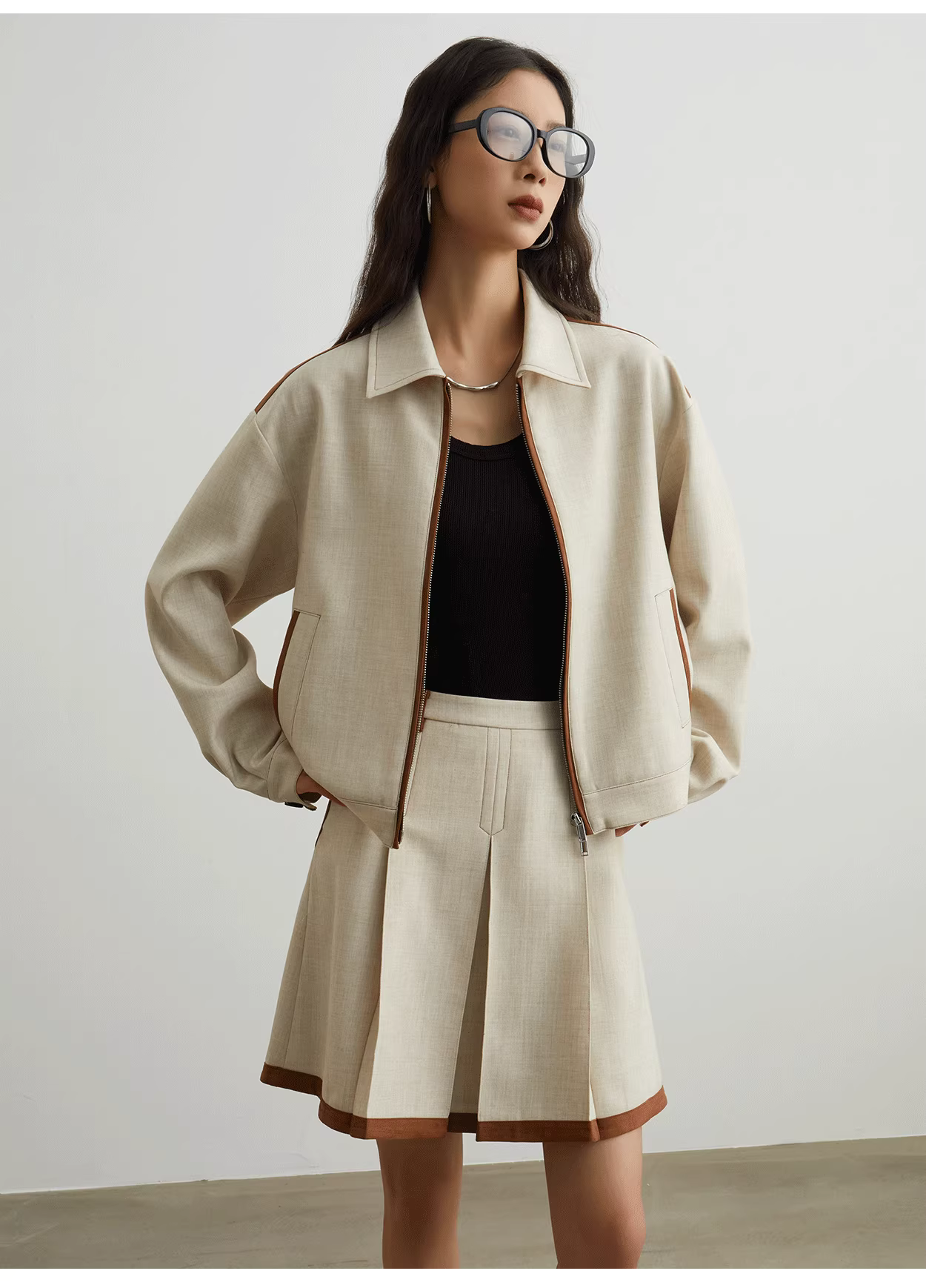Khaki jacket + skirt set